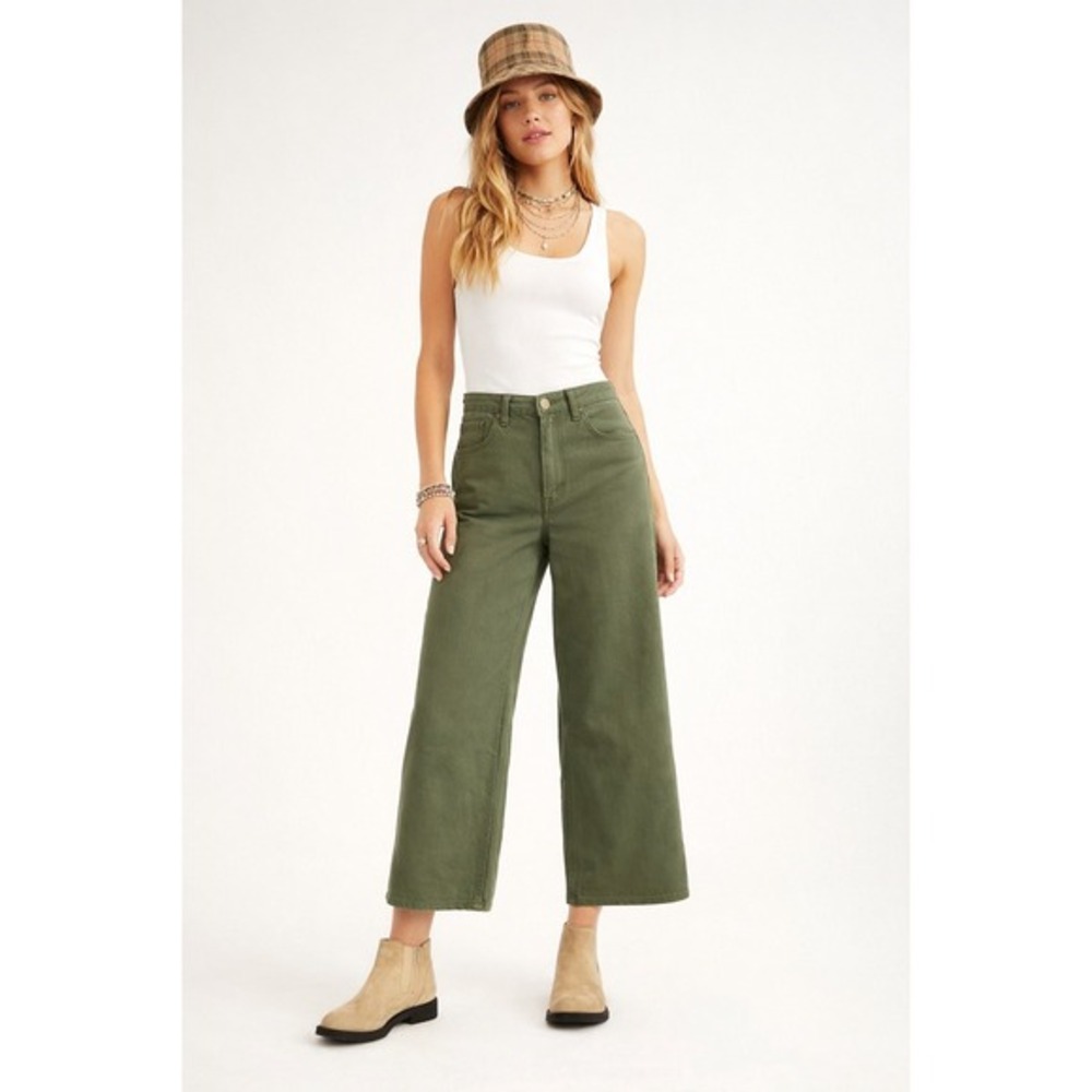 Indigo‎ Six Cropped Slim Wide Jean Women 10 Evergreen Olive Green NWT